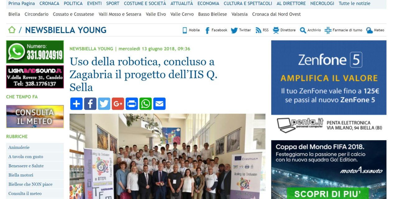 13 giugno 2018 – Biellanews: Uso della robotica, concluso a Zagabria il progetto dell’IIS Q. Sella